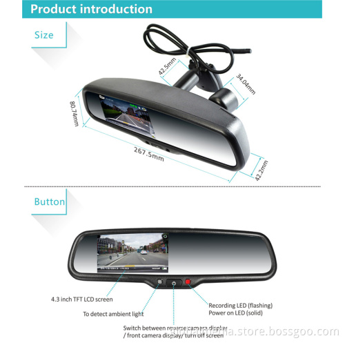 Car dvr rearview mirror monitor DVR HD loop recording with back up camera display and TPMS(Tire Pressure Monitor System)